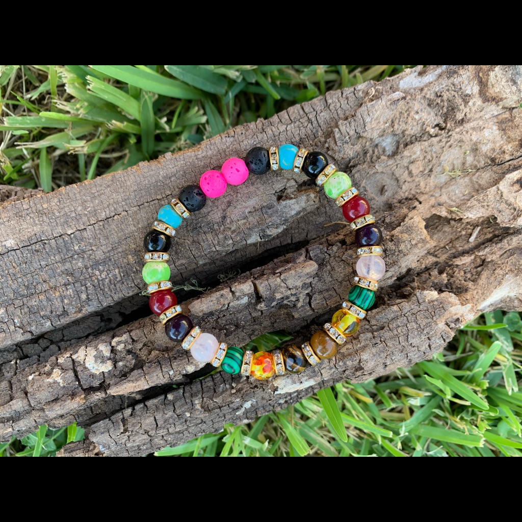 Multicolor Gemstone With Lava Rock Bracelet